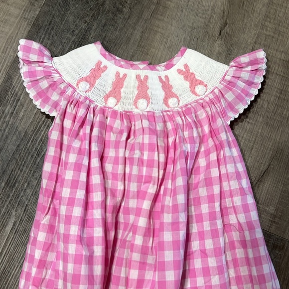 Pleats & Stitches smocked pink rabbit dress size 6 - Picture 3 of 8